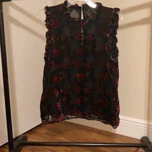 High Neck Sleeveless Crushed Velvet Detail Top